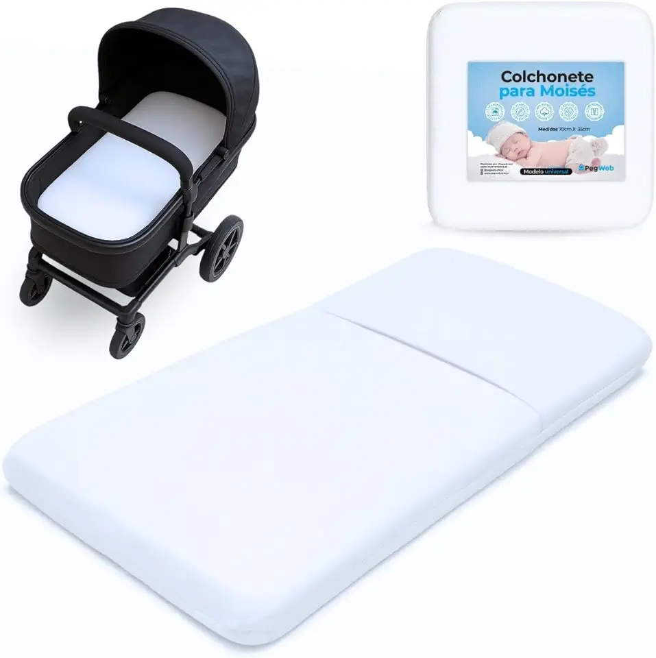 Colchonete Carrinho Moisés Bebê Universal Berço Ninho Colchão Macio Enxoval c/Capa Removível Marca PEGWEB (Branco)