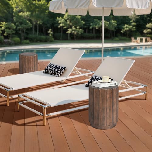 LuxenHome Weathered Copper Cement Fluted Round Indoor Outdoor Side and End Table, Set of 2 - Thumbnail 4