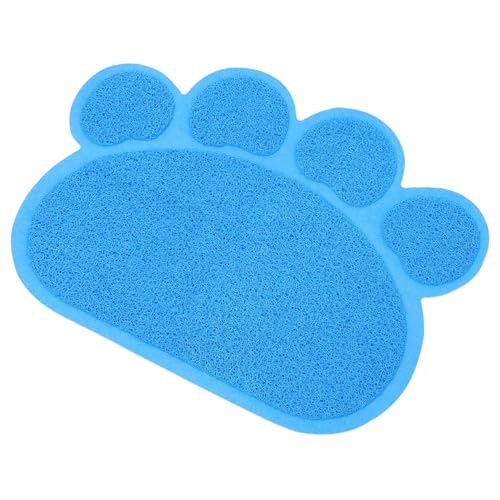 Totority Non-slip Paw-shaped Cat Litter Mat with Debris Catcher Blue Floor Rug for Litter Boxes and Feeding Areas Spill Containment for All Cat