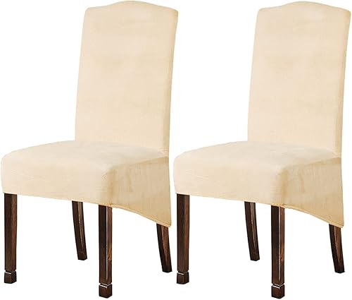 Miniatura 23 de Fundas de terciopelo de felpa XL para sillas de comedor, funda elástica para sillas altas, fundas protectoras de elastano con banda elástica