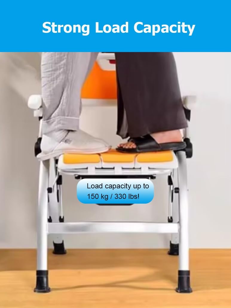 Sedia da doccia pieghevole portatile for anziani e disabili, sedile da bagno pieghevole, sedie da bagno pieghevoli regolabili in altezza a 4 livelli(Oranje,B)