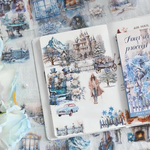 Image of Jaravik Seasons Theme Vintage Aesthetic Sticker Book - 20 Sheets Seasonal Scrapbook Stickers | | Cottagecore Planner & DIY Craft Supplies Scrapbooking Stickers (Winter)