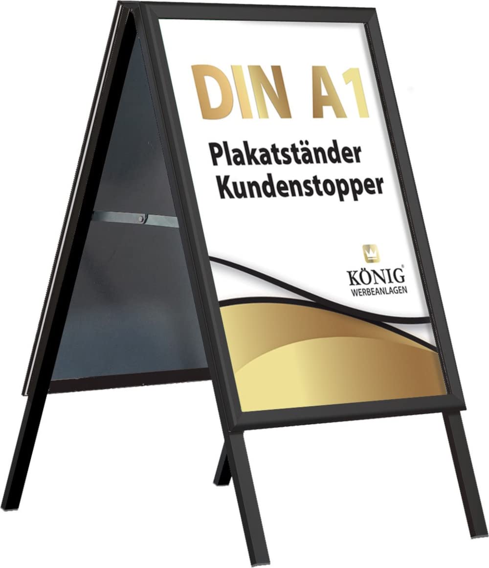 Plakatständer Keitum Black Line DIN A1 schwarz | beidseitig für 2 Plakate | Rückwand aus verzinktem Stahlblech | entspiegelte Schutzscheiben | wetterfest | Kundenstopper Gehwegaufsteller | Dreifke