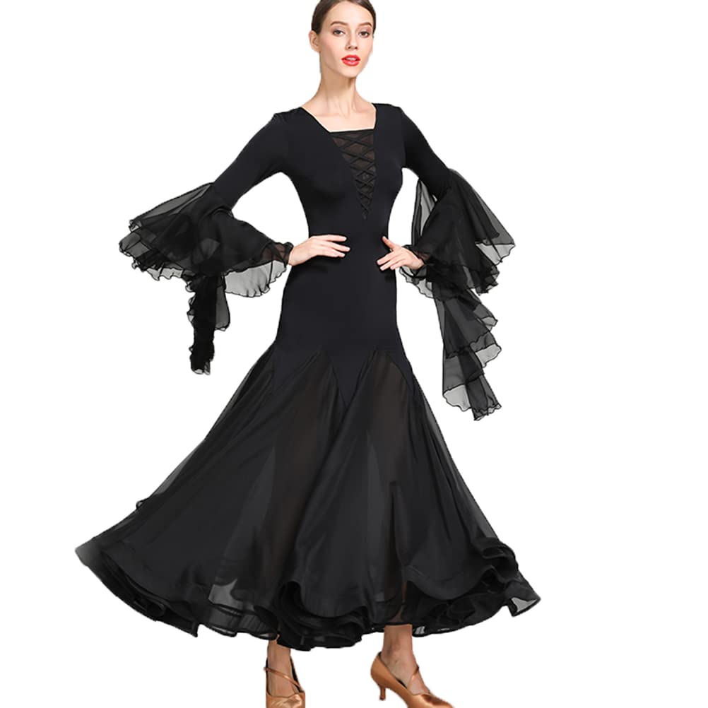 Standard Tanzkleider Für Damen Langärmeliges Tanzoutfit Für Tango Und Salsa Figurbetontes Tanzkostüm Für Walzer Auftritte Tanzkleidung Für Foxtrott Mit Tollem Schwung