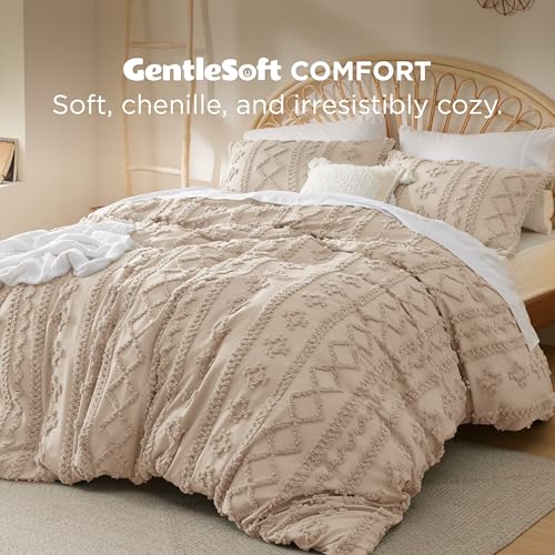 Image of Bedsure Boho Duvet Cover Queen Size, Soft & Comfortable Elegant Design Boho Bedding for Decoration, Machine Washable Comforter Cover for All Seasons,Includes 1 Duvet Cover & 2 Pillow Shams,Khaki