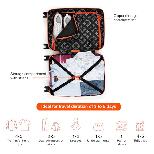 Image of Nasher Miles Cairo Hard-Sided Polypropylene Cabin Luggage 20 inch | 55cm | 8 Wheels Small Trolley Bag for Travel | Suitcase (Black & Orange)