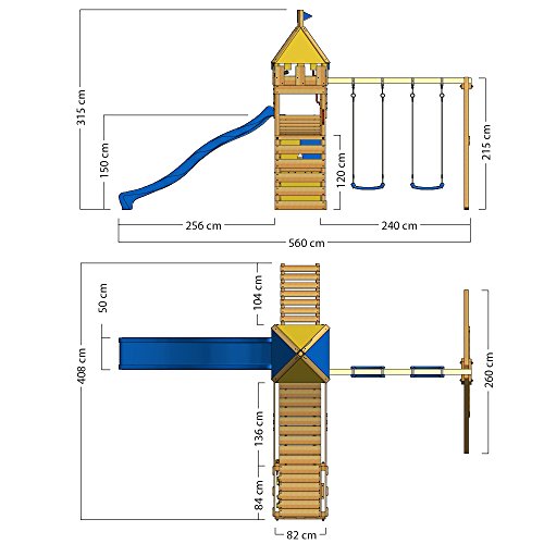 WICKEY Ritterburg Smart Hero Spielturm Kletterturm mit Schaukel und Rutsche, Wackelbrücke, Sandkasten und Kletterwand – Bild 7