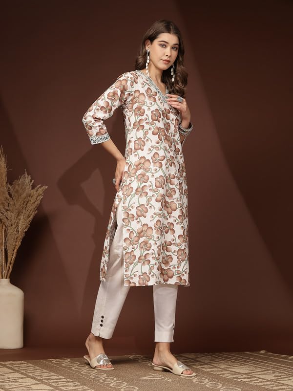 Image of Daevish New Cotton Leaf Printed Casual Straight Kurta for Women | Women Formal Kurti