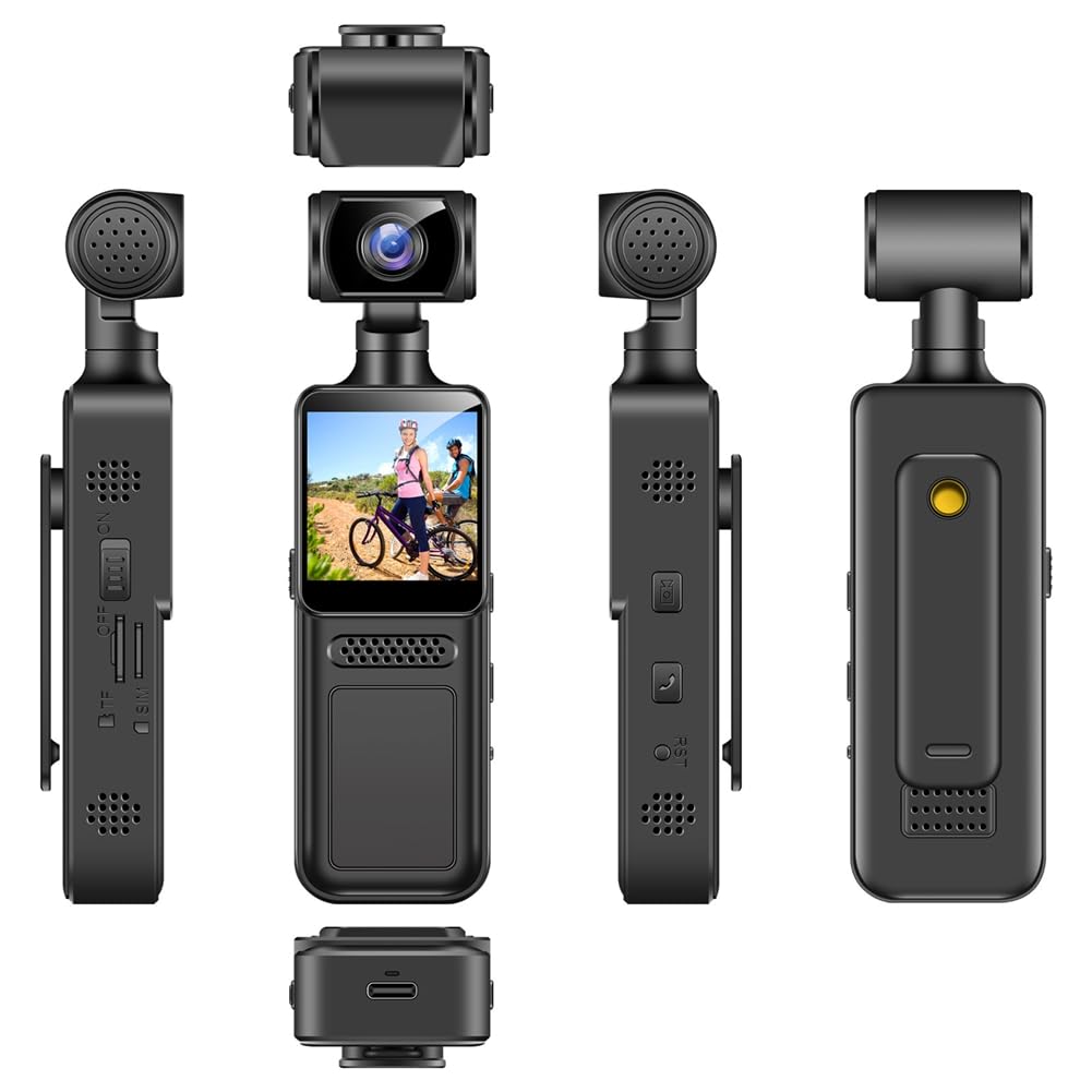 Telecamera Digitale da Tasca 4G Telecamera Indossabile A Corpo Telecamera Registratore per Conducente per Moto con Rotazione A 180 Gradi Telecamera Registratore Portatile per Guidatore 64GB