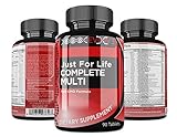 Just for Life Daily Multivitamin Nutritional Supplement for Men & Women: Vitamins D E C B Complex (Niacin Folic Acid B12 Biotin) + Minerals, Calcium, Potassium, Green Tea Extract, Turmeric & Papaya