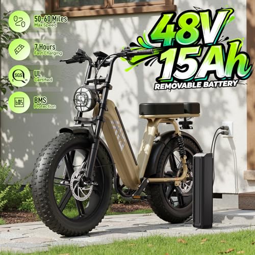 Image of TST Electric Bike for Adults, 48V 15Ah Battery for Urban Cycling, Fat Tire | 1500W Peak Motor, Dual Suspension ,7-speed Gears, 3 Working Modes, Suitable for Commuters and Beginner Cyclists, Powerful
