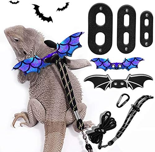WATFOON Lizard Leash with 2 Wings,Ultra Comfort Leather Harness, Easy Adjustable Spring Buckle, 3 Size Harness Pack Suitable for…