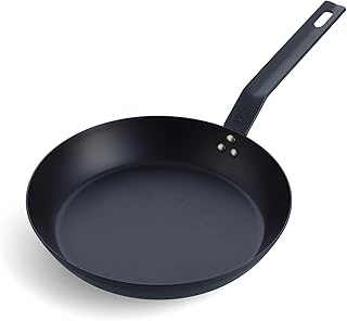 BK Solid Steel Pre-seasoned natuurlijk anti-aanbak staal Carbon Steel Inductie compatibel 26cm koekenpan Skillet,ovenveilig tot 230C,Duurzaam en Professioneel,Vaatwasserbestendig,PFAS vrij,zwart