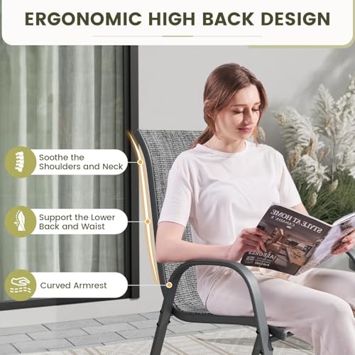 Image of UDPATIO Patio Chairs Set of 6, Stackable Outdoor Dining Chairs with High Back, Breathable Textilene Fabric Outdoor Chair All Weather, 350LBS Capacity for Garden /Backyard (Dark Grey)