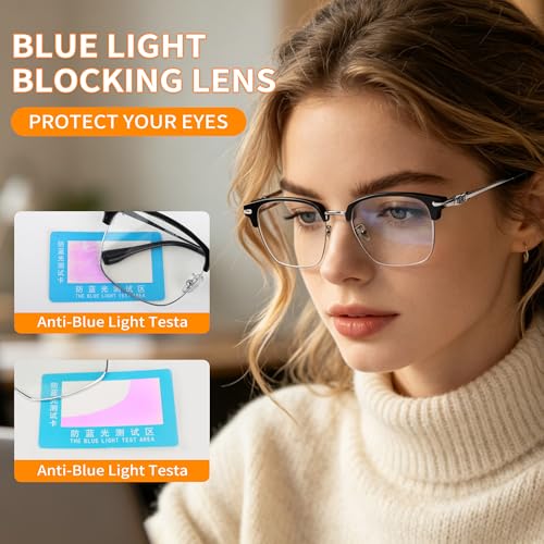 Image of SooGree Blue Light Blocking Glasses Men Women Anti Blu-Ray Clear Gaming Glasses Half Frame UV 400 Anti Eyestrain Computer
