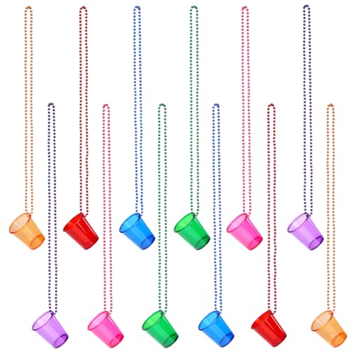 SWANUCKY 12 Pack Shot Glass on Beaded Necklace Plastic Shot Glasses Perfect for Bachelorette Birthday Wedding Parties & Holidays(6 Colors)