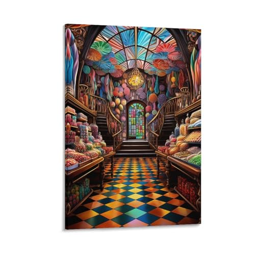 Peintures sur toile magasin de bonbons deco murale de 40x60cm pour couloir et chambre