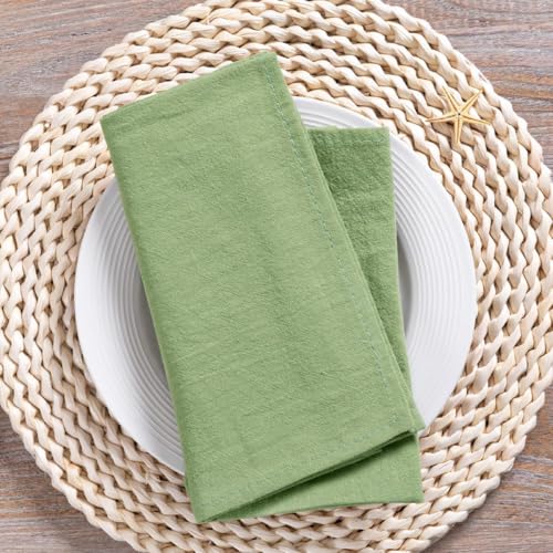 Image of MLMC 4 Pack Sage Green Cloth Napkins Rustic Washable Cotton Linen Napkins Set of 4 17 inchx17 inch Reusable Dinner Napkins Cloth for Wedding Bridal Shower Party Table Decor