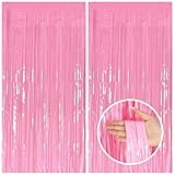 2 Pack Party Backdrop Decorations Pink Tinsel Curtain Party Backdrop Foil Fringe Birthday Decorations Photo Booth Streamer Pink Theme Bachelorette Graduation Decor