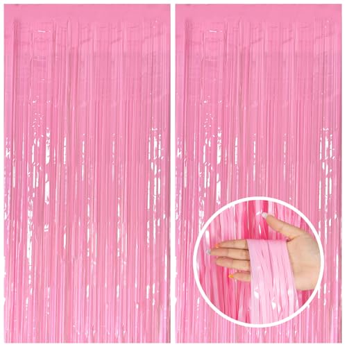 2 Pack Party Backdrop Decorations Pink Tinsel Curtain Party Backdrop Foil Fringe Birthday Decorations Photo Booth Streamer Pink Theme Bachelorette Graduation Decor
