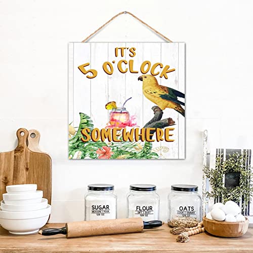 Panneau mural It's 5 O'Clock Somewhere en bois vieilli effet vintage authentique