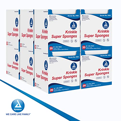 Dynarex Krinkle Super Sponges - Gasas estériles para apósitos en heridas primarias y secundarias - 6 x 6.75" 12 capas, 2 por paquete - 240 gasas miniatura 6