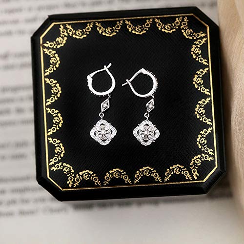 Cz Vintage Dangle Hoop Earrings For Women Girls S925 Sterling Silver With Charms White Gold Plated Pave Cubic Zirconia Leverback Filigree Flower Dangling Stud Wedding Retro Bridal Prom Antique Jewelry #TOP4