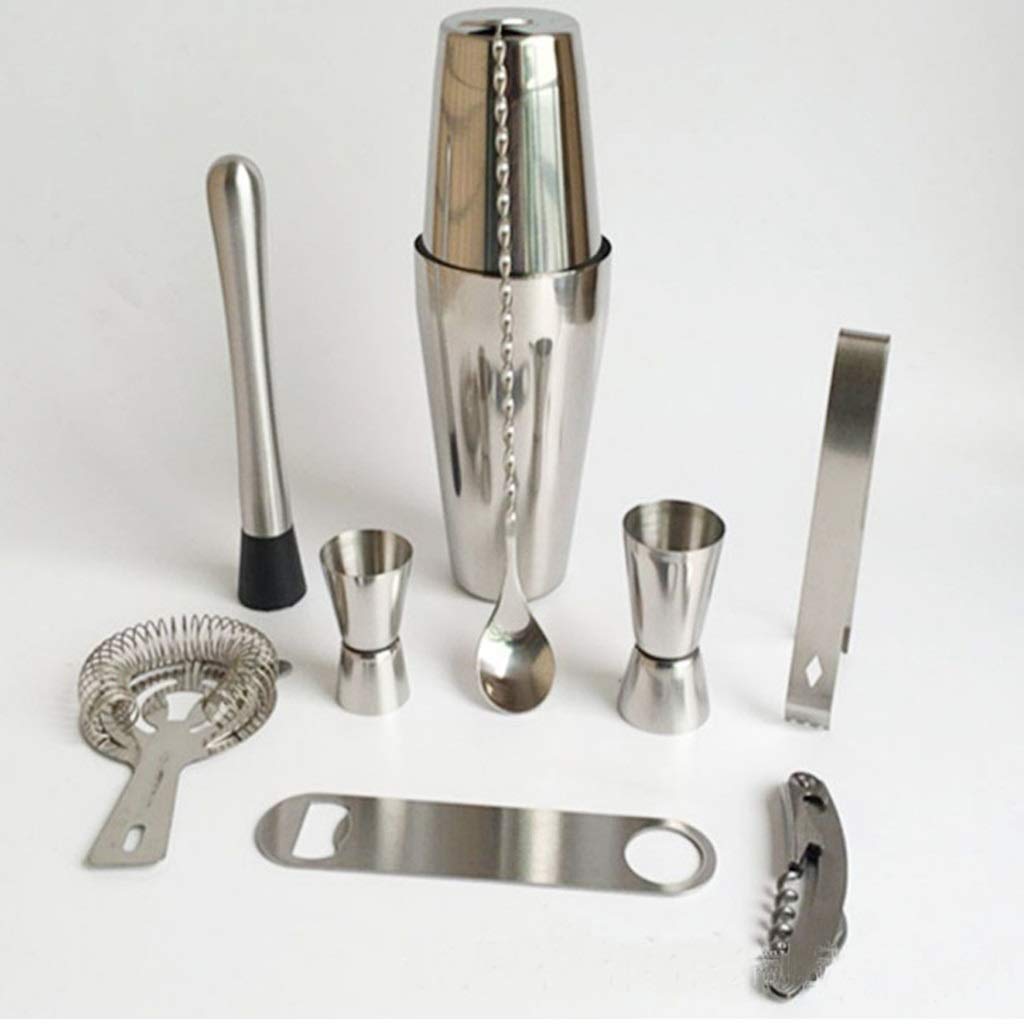 9pcs-Set 750 600ml Coctel de Acero Inoxidable Shaker Kit Kit de Mezclador Bar Bartender Shaker Rack Spoon Hielo Tong Tong Set