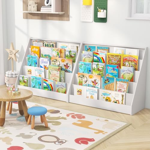 Image of HONEY JOY Kids Bookshelf, 5-Tier Wooden Toddler Bookcase, Children Book Rack & Magazine Display Shelf, Toy Storage Organizer, Book Shelf for Kids Rooms, Playroom, Nursery, Classroom (White)