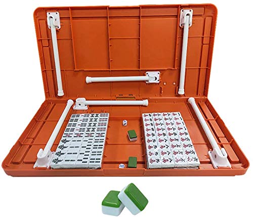 GZD Mini Chinois Mahjong, Voyage Portable Mahjong Ensemble avec Table Pliante, Kit de Jeu Miniature de Majiang Carte Maison