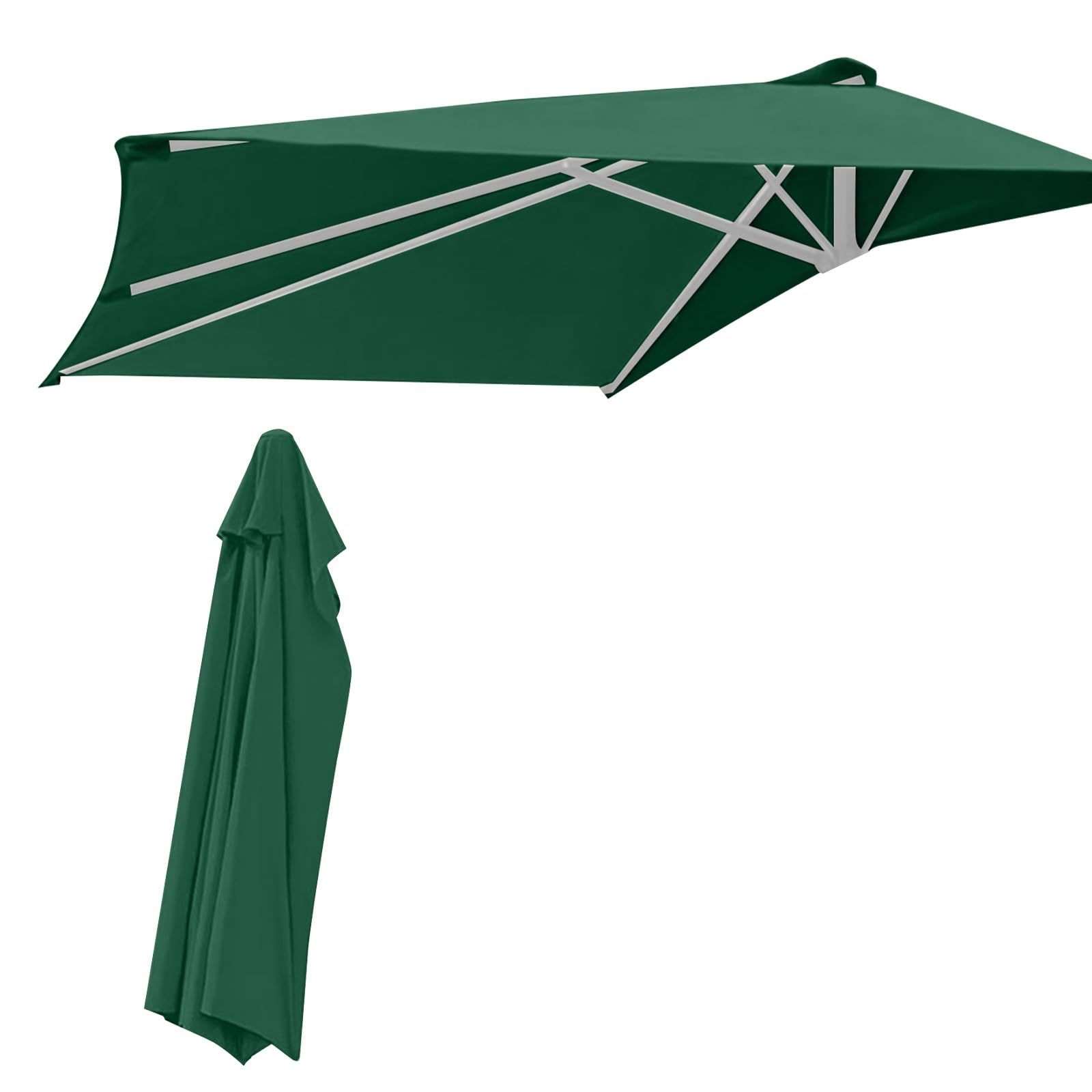 WingFly 9Ft Half Umbrella Replacement Parasol Canopy, 5 Ribs Semi-Circular Garden Parasol, Half Round Replacement Top Cloth Sunshade Cover for Garden Patio Wall Fence (Ink green)