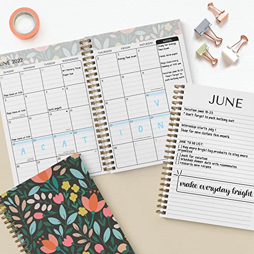 Academic Planner Yearly Monthly Weekly Daily Large Calendar Organizer By Bright Day Spiral Bound Dated Agenda Flexible Cover Notebook, June 2022 - July 2023, 8.25 X 6.25, Black Floral #TOP6