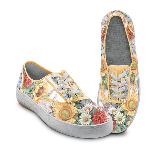 Bradford Exchange Lena Liu Artistically Designed Canvas Sneakers: Sunflower Splendor by The 6
