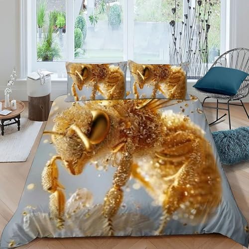 Housse de couette abeille en microfibre premium 3D, literie durable pour lit double