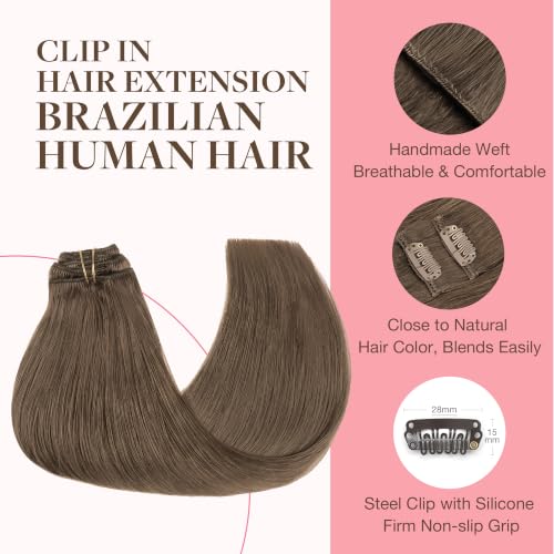 Image of GOO GOO Clip in Hair Extensions Real Human Hair, Remy Human Hair Extensions Clip ins for Women, Natural Human Hair, 20inch 120g 7Pcs, 5 Light Ash Brown