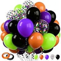60 Pcs 12 Inch Halloween Balloons Orange Black Green Purple Confetti Balloons for Halloween Birthday Trick or Treat Party Decoration