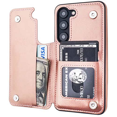 ONETOP for Samsung Galaxy S23 Wallet Case with Card Holder,Rosegold
