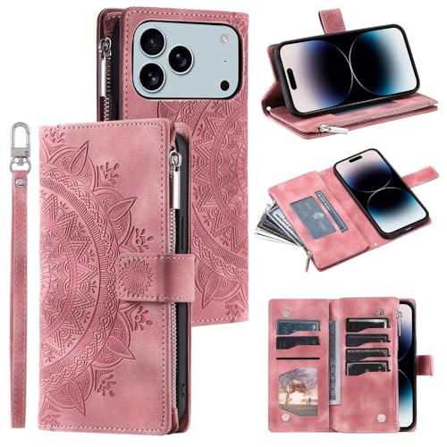 Étui cuir gaufré iPhone 14 or rose aux finitions raffinées de luxe