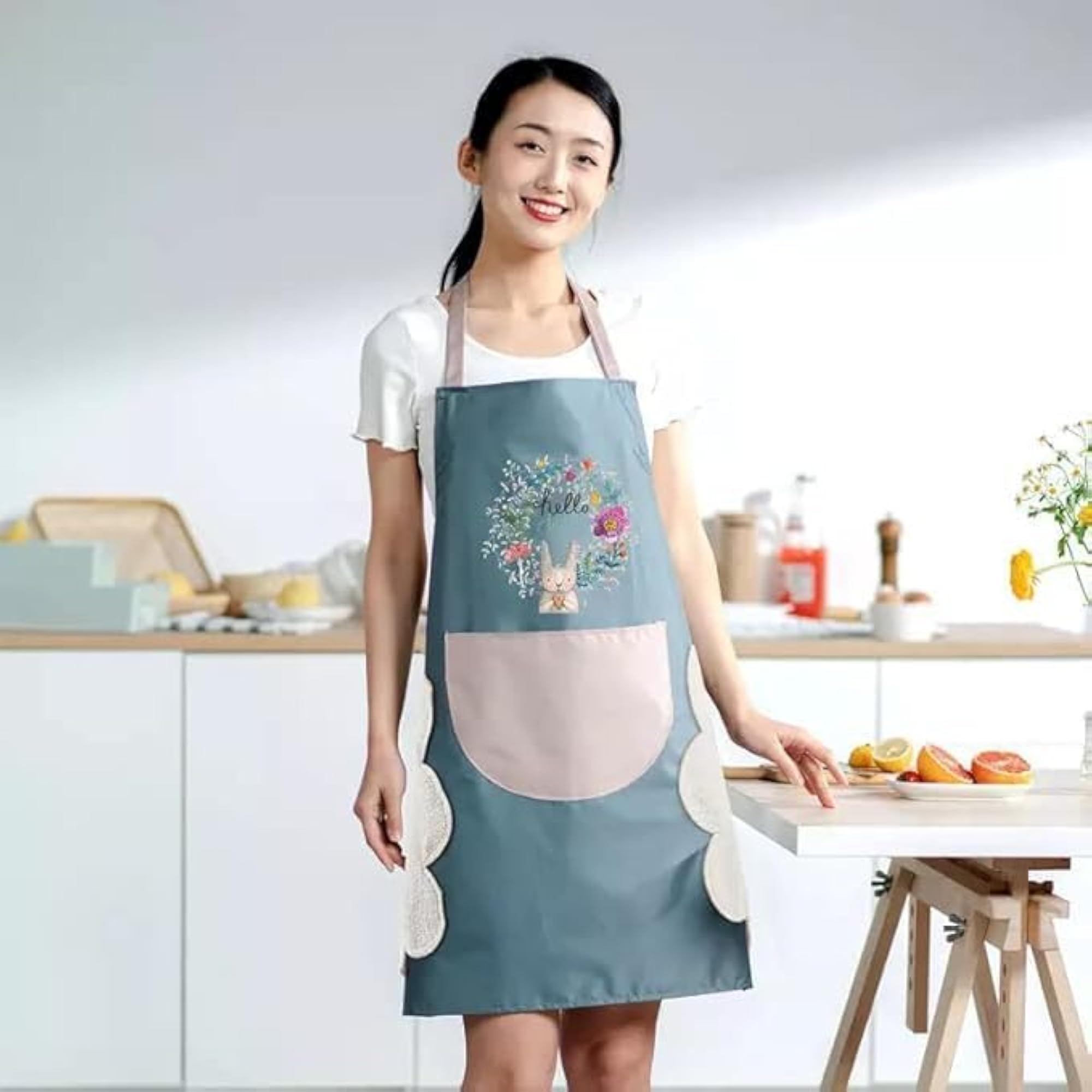 Unisex Waterproof Kitchen Apron with Hand Wipe Towel Pockets
