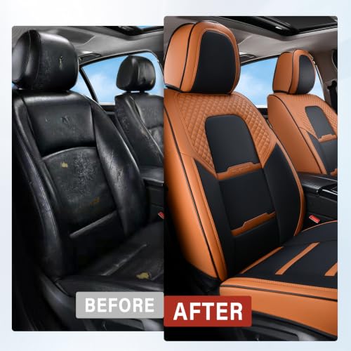 Image of Coverado Car Seat Covers Front Seats, 2 Piece Car Seat Protector with Removable Headrest, Nappa Leather Breathable Front Seat Cushion Side All Wrapped Universal Fit Truck Automotive Most Cars Brown