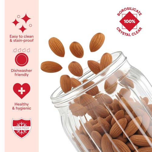 Image of Borosil Glass Jar with Acacia Wood Lid | Borosilicate Glass Storage Jar for Dry Fruits, Spices & Snacks | Airtight Glass Container for Kitchen & Pantry (Linea, 900ml)