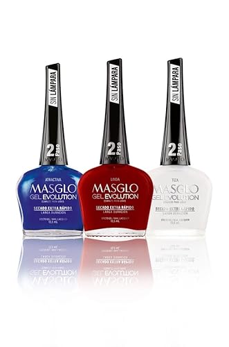 Miniatura 9 de MASGLO GEL EVOLUTION - Esmalte de uñas efecto gel, sin lámpara UV  LED, duración de hasta 12 días, 3 tonos de diferentes colores, kit de 3 esmaltes -