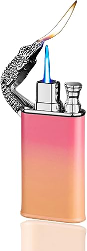 Miniatura 8 de Encendedor de doble llama, diseño de cabeza de cocodrilo fresco, fuego doble, recargable, resistente al viento, encendedor de butano, regalo para