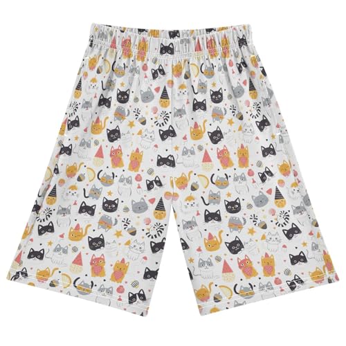 Cute Cats Cartoon Kitty Youth Athletic Shorts for Boys and Girls Size 11-12 Years Multicolor