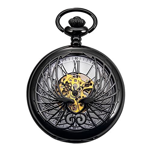 TREEWETO-Skeleton-Eagle-Wings-Design-Black-Case-Roman-Numeral-Markers-Mechanical-Pocket-Watch