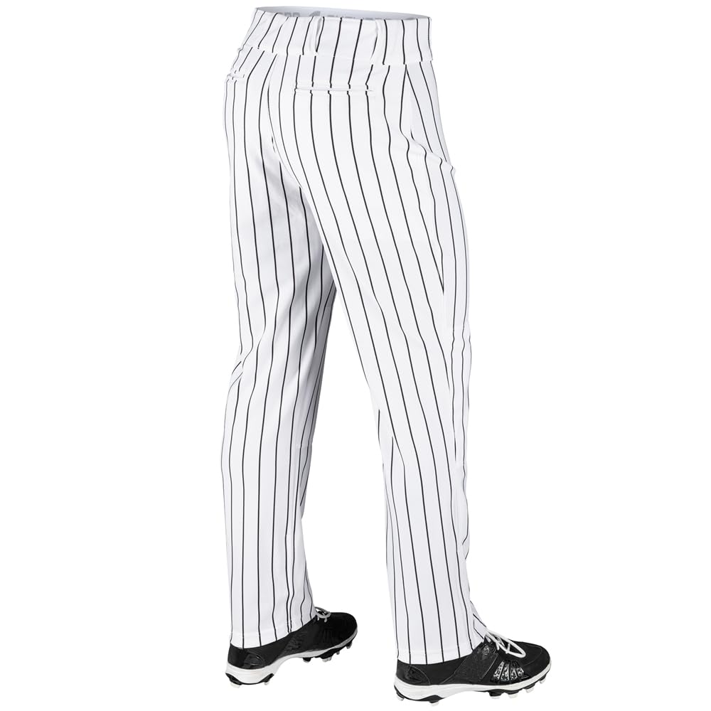 League Outfitters Triple Crown Pinstripe Open Bottom Baseball Pants - White, Black - M