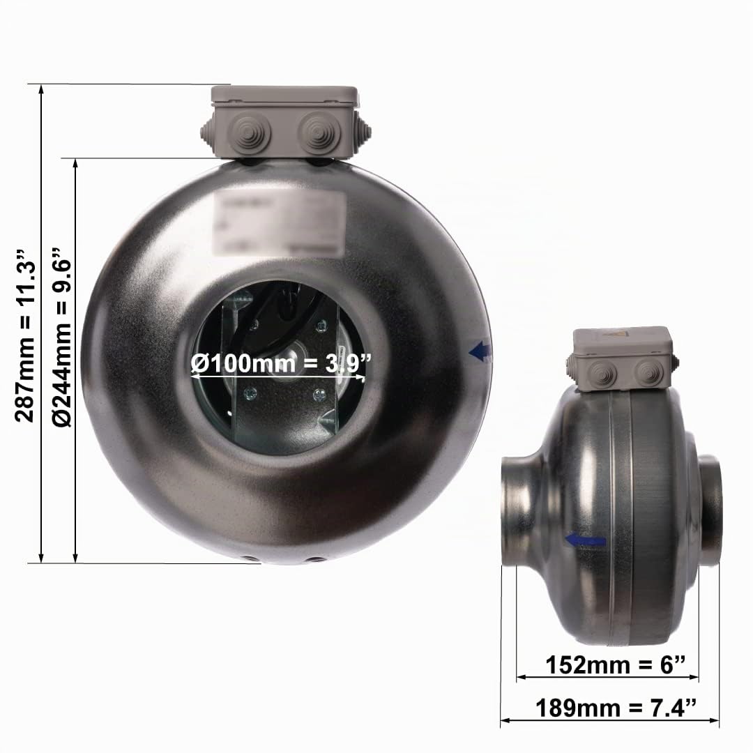 Europlast 100mm Rohrlüfter Rohrventilator Metall radial Abluftrohr Lüfter 379m³ Abluftventilator AKM100