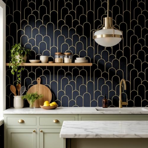 Image of FOKRIM Wallpaper for Walls Sticker Peel and Stick Removable Self Adhesive Waterproof Wall Paper for Home Kids Room Play Room (Black Glod)
