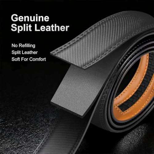 Men's Ratchet Belt | No-Hole Automatic Slide Buckle | Genuine Leather | Easy Size Adjustment | for Dress & Casual3