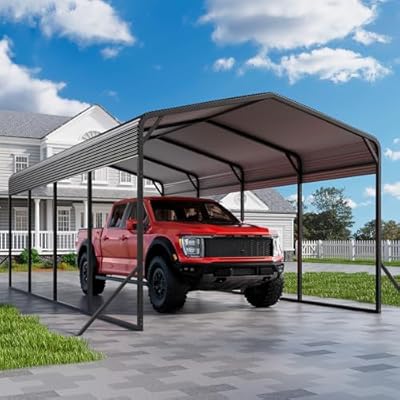 Lyromix 12x20 FT Outdoor Metal Carport, Heavy Duty Carport with Galvanized Steel Roof and 4 Support Feet, Extra Large Car Port Garage Shelter for Car, Boat and Tractor